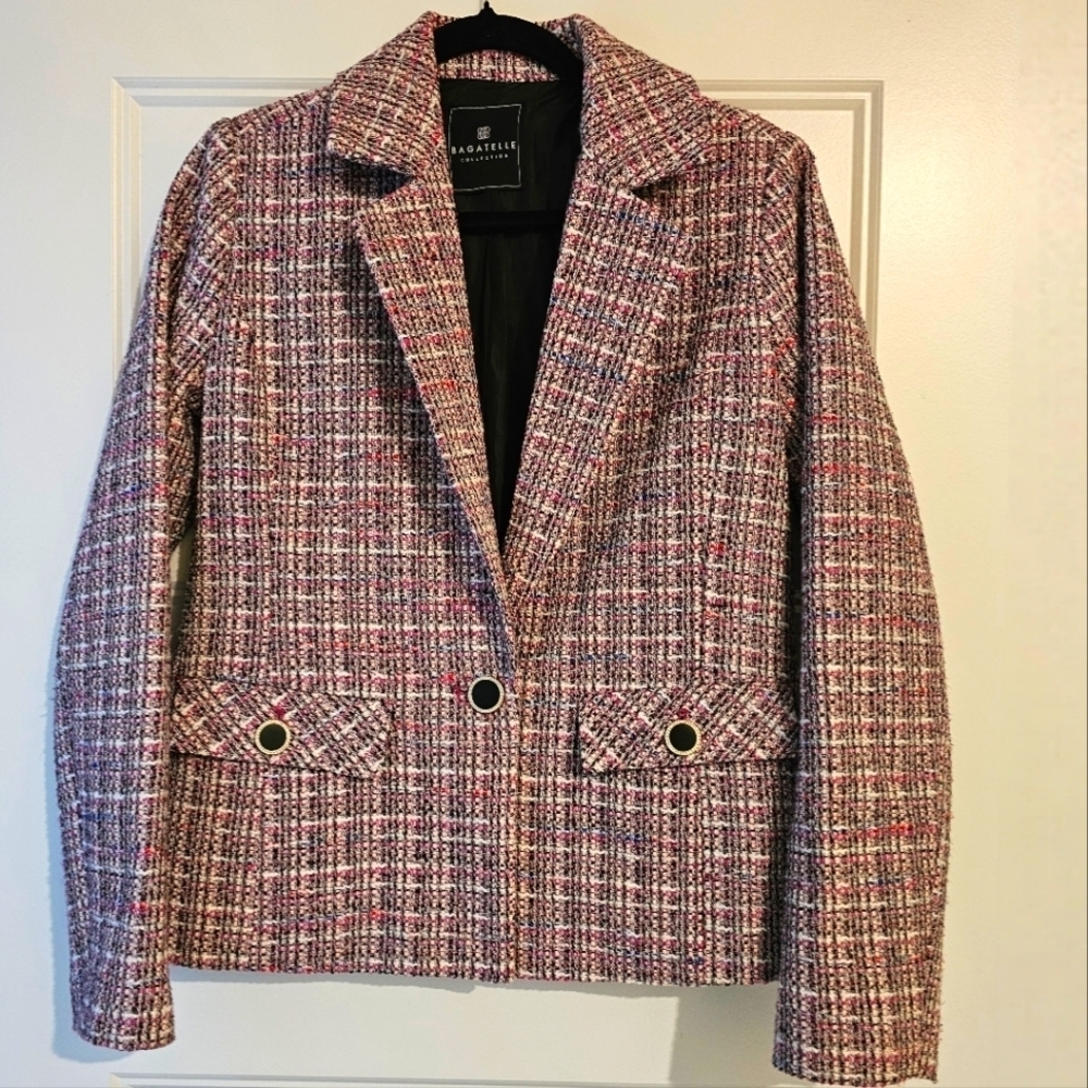 Bagatelle Collection Elegant Pink Tweed Women's Jacket-Blazer Sz Small